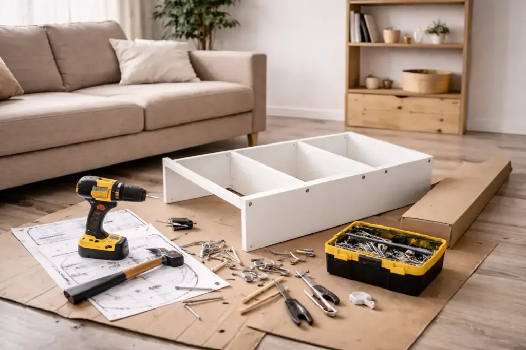 Assemblage de meubles à domicile avec outils professionnels
